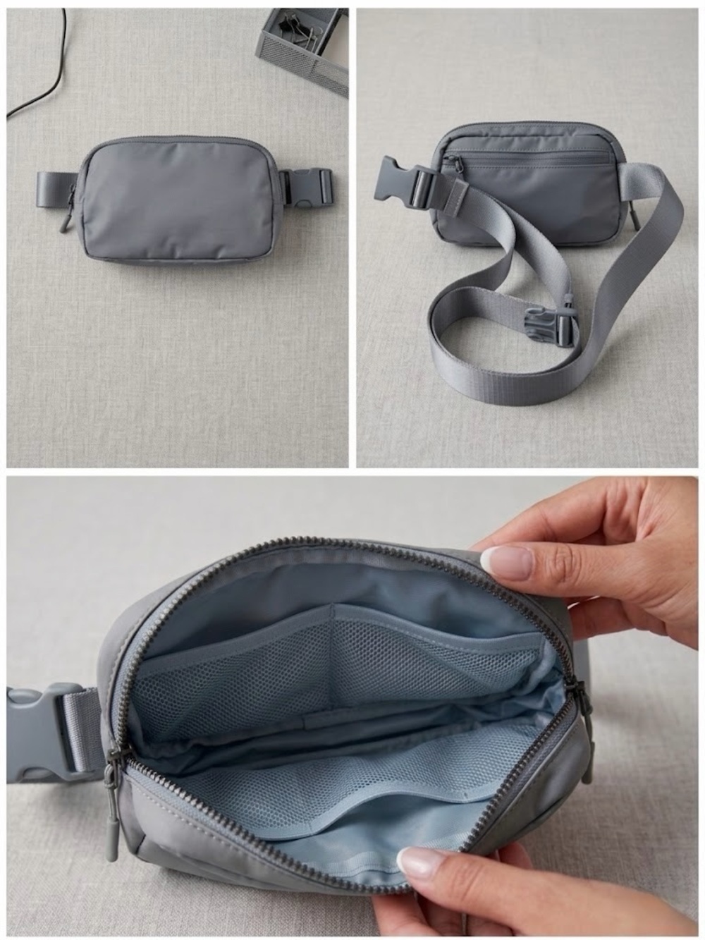 Compact Gray Waist Bag - Minimal Crossbody Pouch